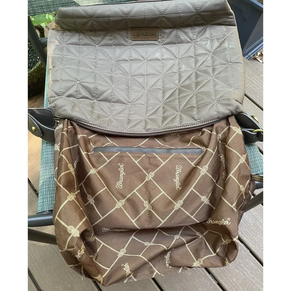 Wrangler Quilted Hobo/Crossbody Bag Brown With Vegan Leather Accents And Strap